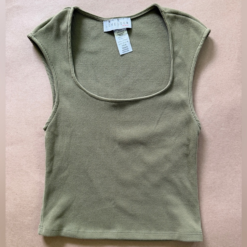 Olive Ribbed Scoop Neck Tank
